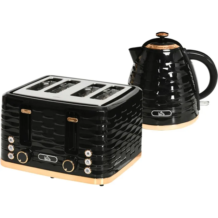 Autolock Wasserkocher Toaster Set, 1,7L Wasserkocher und 4 Scheiben Toaster, Schwarz, mit sieben Bräunungsstufen und Überhitzungsschutz