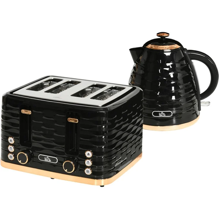 Autolock Wasserkocher Toaster Set, 1,7L Wasserkocher und 4 Scheiben Toaster, Schwarz, mit sieben Bräunungsstufen und Überhitzungsschutz