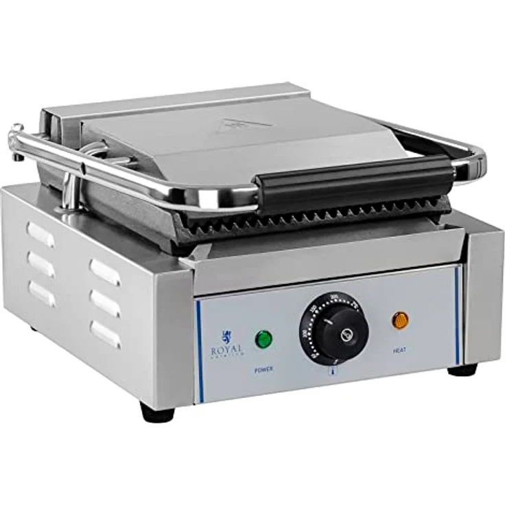 Royal Catering Kontaktgrill geriffelt 1800W Gastro Panini Toaster Elektro Grillplatte in Edelstahl, 1800 W – Bild 3
