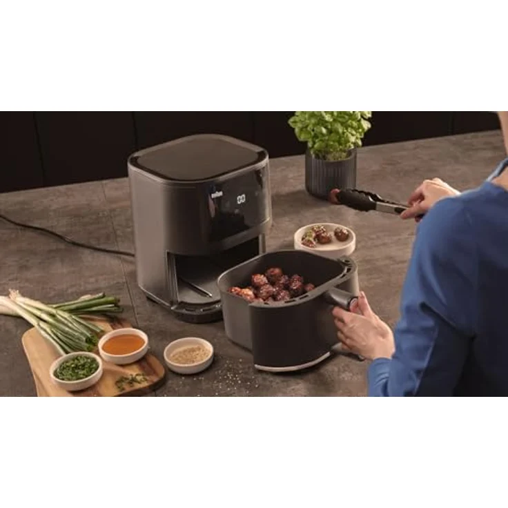 Braun Heißluftfritteuse MultiFry 3 HF 3030, 4,3 L, 1500W, digitale Temperaturregelung, 80-200°C, Timer, 8 Programme, Touch Control, Antihaftbeschichtung, Garkorb & Rost spülmaschinenfest, Schwarz – Bild 4