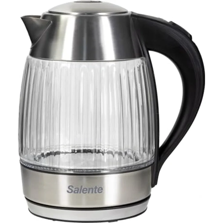 SALENTE StripeGlass Edelstahl-Glaskessel, 1,8 L, verstärktes Borosilikatglas, Anti-Kalk-Filter, Trockenlaufschutz, 2200 W, LED-Licht mit roter Hintergrundbeleuchtung – Bild 2