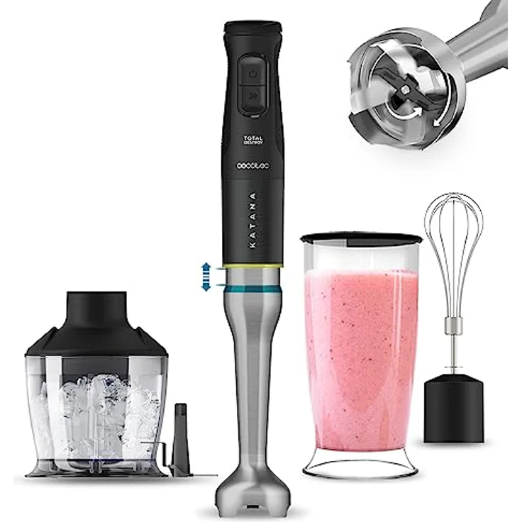 Cecotec Katana TotalDestroy 1500XL, Stabmixer mit 1500 W, doppelten Klingen, 21 Geschwindigkeiten und Turbo, schwarzes Titan, extra langer Fuß, Zubehör-Set – Bild 1