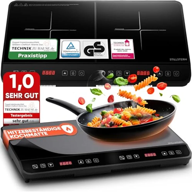 Stillstern Doppel-Induktionskochplatte ChefKoch Xtreme Duo 3600W, 24h Timer, Lautlos-Funktion, Glaskeramik – Bild 2
