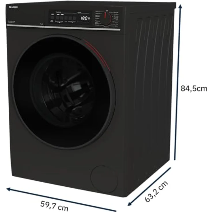 Sharp ES-WNFB214CMDA-DE Waschmaschine, 12 kg, Energieklasse A, 1400 U/min, Inverter Motor, AquaStop, WiFi App-Steuerung, Dampf-Funktion, Schnellwaschgang, Schwarz Matt – Bild 2