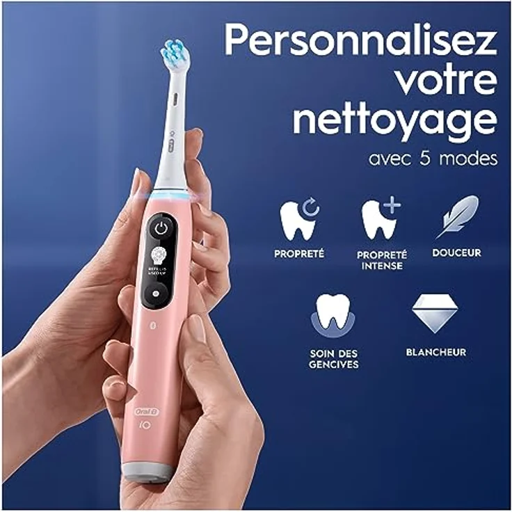 Oral-B iO Series 6N Elektrische Zahnbürste, Bluetooth, 5 Putzmodi, 2 Bürsten, 1 Reisetasche, Weiß/Rosa – Bild 4