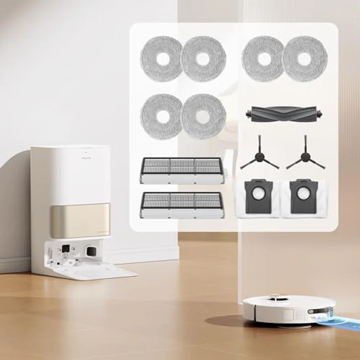 dreame Zubehörset für L10s Pro Ultra Roboter, enthält 1x Hauptbürste, 2X Seitenbürsten, 2X Staubfilter, 2X Staubauffangbeutel, 6X Mopptücher (3 Paare) – Bild 2