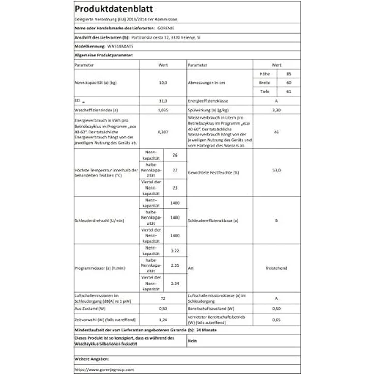 Gorenje WNS14A4ATS Waschmaschine mit Dampffunktion, 10 kg Fassungsvermögen, ConnectLife, A Energieeffizienzklasse, Invertermotor, AquaStop – Bild 14