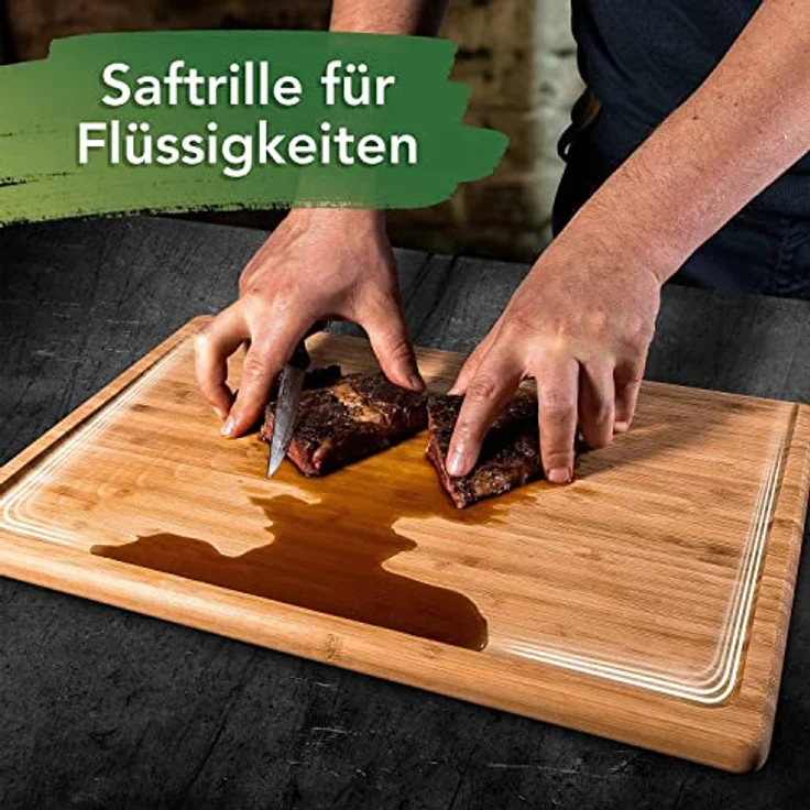 Loco Bird Schneidebrett mit Saftrille - 44,8x30x2 cm - großes Holzbrett aus Bambus für die Küche - Beidseitiges Holzschneidebrett - Cutting board – Bild 3