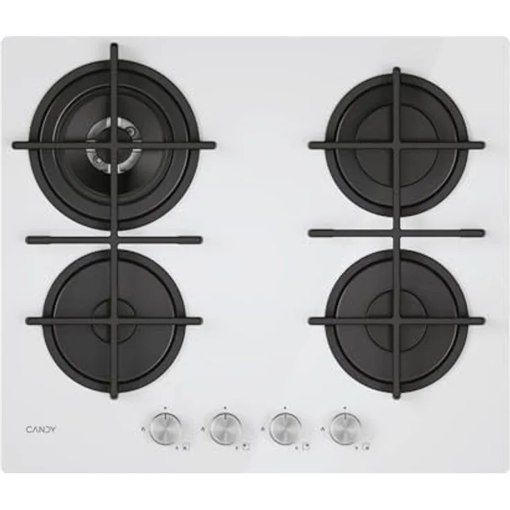 Candy Modernes Gaskochfeld CVG6BR4WTW, 4 Brenner, doppelte Kronen, spülmaschinenfeste Grillroste, Weiß