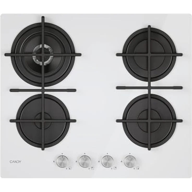 Candy Modernes Gaskochfeld CVG6BR4WTW, 4 Brenner, doppelte Kronen, spülmaschinenfeste Grillroste, Weiß – Bild 1