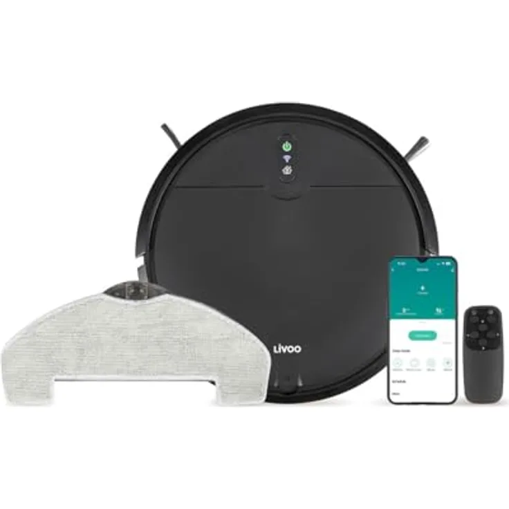 Livoo DOH145 WASH'UP Staubsaugerroboter, programmierbar über WiFi, 1000 Pa Saugleistung, 70 Min Akkulaufzeit, Kunststoff