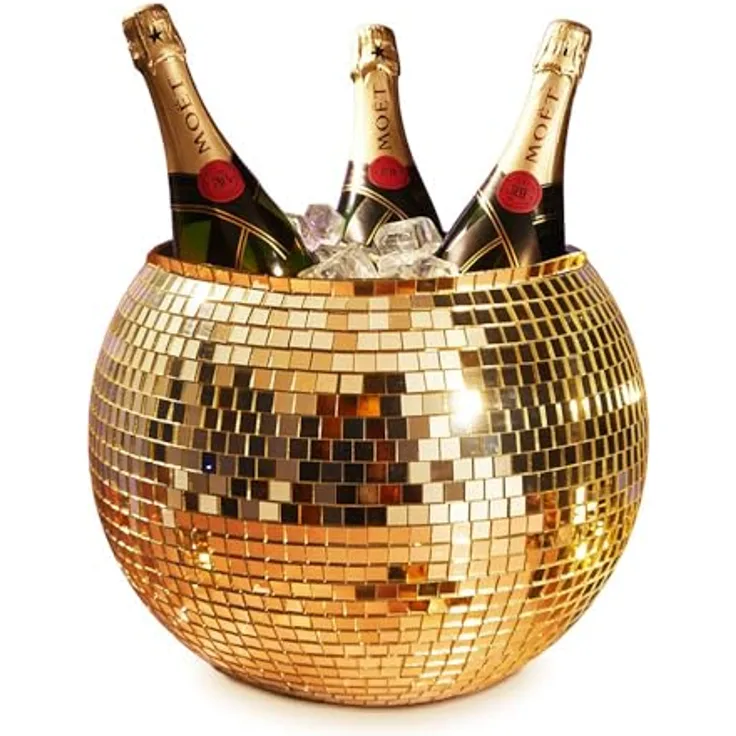 mikamax Eiskübel Discokugel Gold XL, 11 Liter Getränkekühler für Partys und Events, handgefertigtes Design, lebensmittelecht und auslaufsicher, 27,5 cm