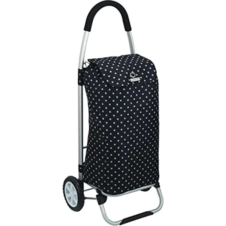 KitchenCraft Faltbarer Einkaufswagen auf Rädern mit abnehmbarer Kühltasche für Tiefkühlkost, robustes Metall und spritzwassergeschütztes Polyester, 45 x 33 x 100 cm, schwarzer Tupfenprint – Bild 5