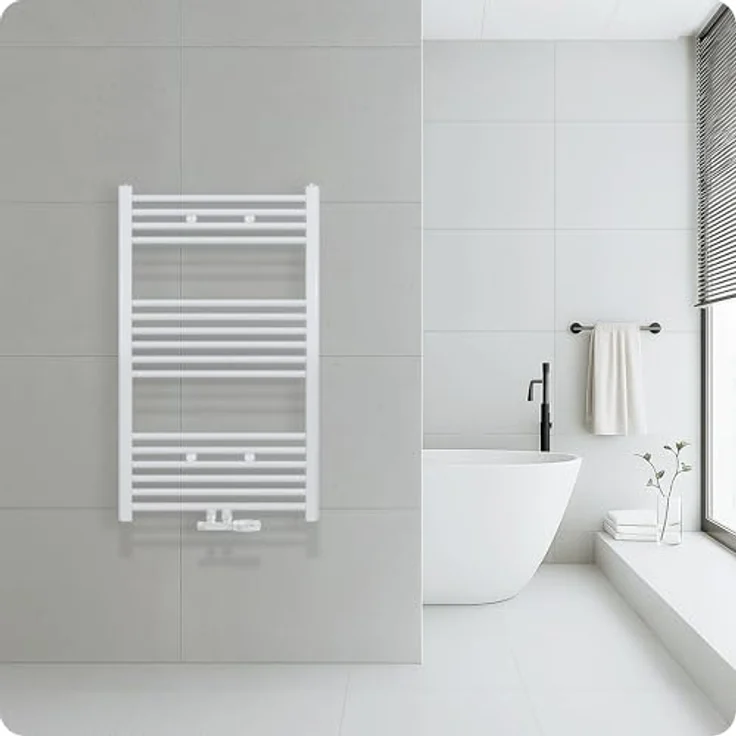 Belrad® Badheizkörper mit Mittelanschluss - Handtuchheizkörper aus Qualitätsstahl, weiß pulverbeschichtet - Wandmontagefähig & wasserbetrieben, robust und langlebig – Bild 1