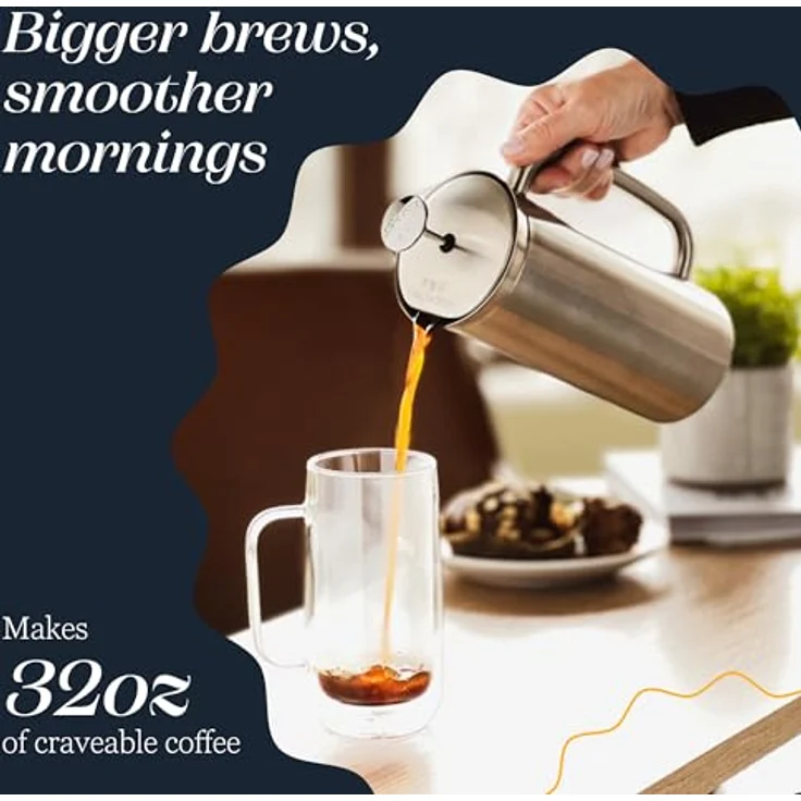 ESPRO French Press P7, Kaffee Stempelkanne mit Thermofunktion, Coffee-Maker, Kaffeezubereiter, 950ml, Edelstahl gebürstet – Bild 7