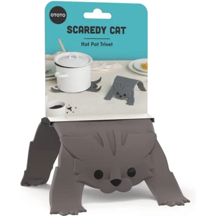 OTOTO Scaredy Cat Trivet, Silikon Topfuntersetzer für heiße Gerichte, rutschfest und hitzebeständig, niedliche Küchendekoration und Geschenkidee für Katzenliebhaber