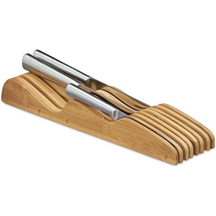 Relaxdays Messerblock Schublade aus Bambus, liegend, für 7 Messer, natürliche Farbe, HxBxT: 5 x 9,5 x 40 cm – Bild 1