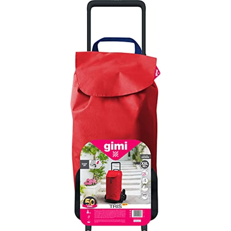 Gimi Einkaufstrolley mit 6 Rädern, wasserdichte Tasche, 100% Polyester, Fassungsvermögen 52 l, 44,1 x 50,7 x 95,6 cm, rot, Grande, 168473 – Bild 2