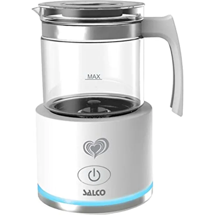 Salco Induktions- Glas-Milchaufschäumer SMI-600, für kalt und warm, weiß, perfekter Milchschaum