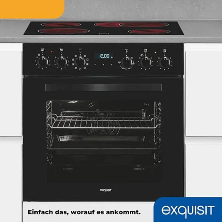 Exquisit Einbauherdset EHE285-HBZ-020-Set schwarz, 75 l Garraumvolumen, 9 Backofenprogramme, Glaskeramikkochfeld mit Rahmen, Energieklasse A – Bild 5