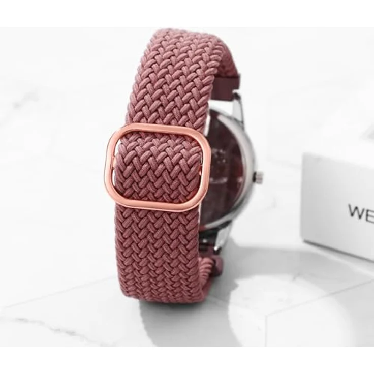 JewelryWe Geflochten Elastische Uhr mit Stoffarmband, Unisex Quarz Armbanduhr mit Braun Gewebt Stretcharmband, 24-Stunden-Zifferblatt und Großen Zahlen – Bild 3