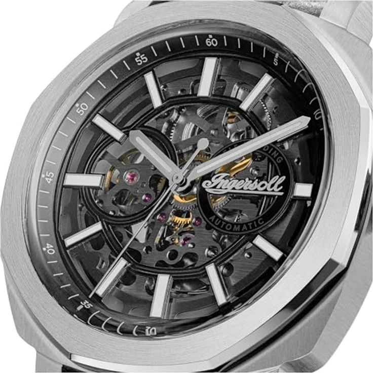 Ingersoll The Outrider, Herren 44mm Automatikuhr mit schwarzem Zifferblatt, schwarzem Lederarmband und kratzfestem Mineralglas – Bild 2