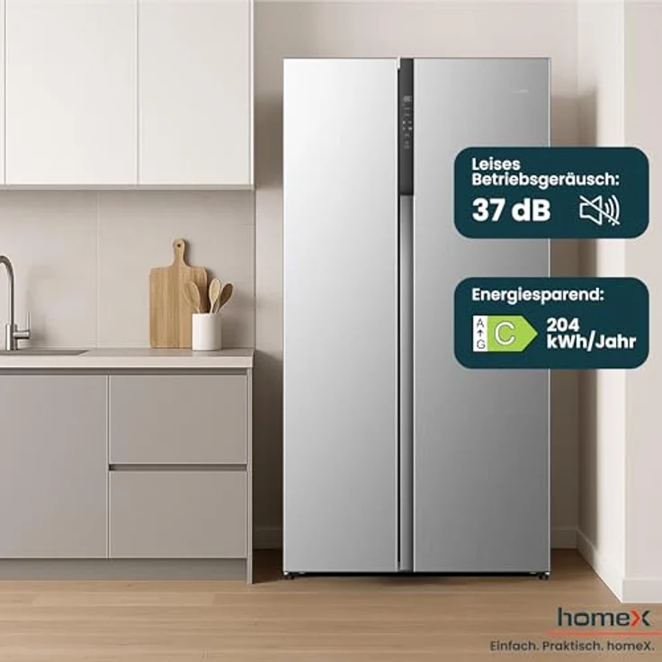 homeX CFBSN5441C-S Side by Side Kühlschrank, Kühl-Gefrier-Kombination 544 Liter, No Frost, Multi Airflow, leise 37 dB, silber – Bild 6
