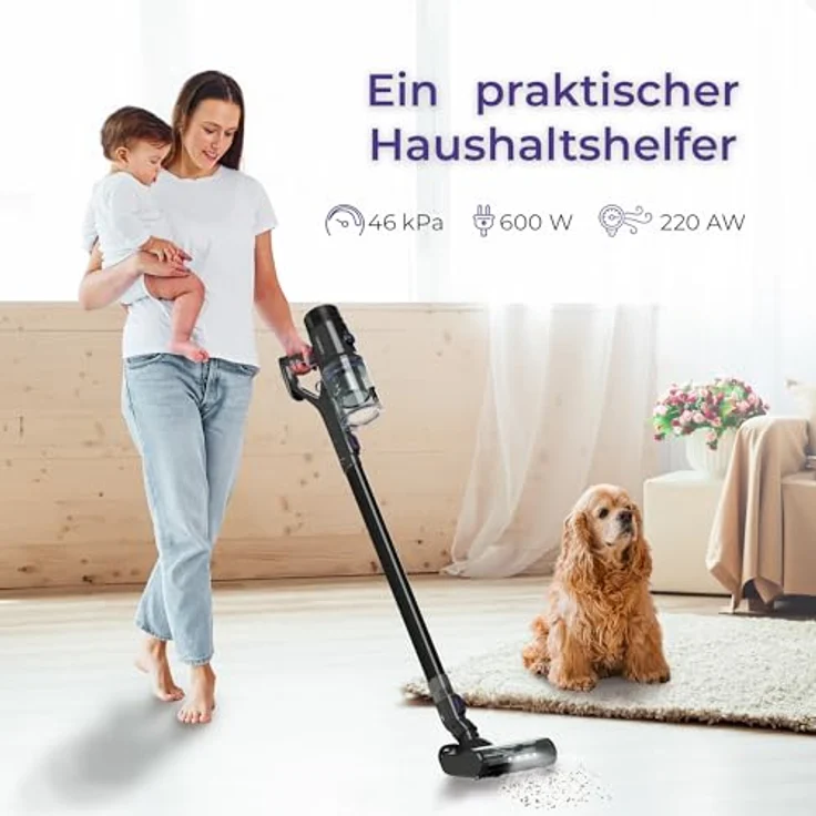 Noaton Akku Staubsauger AVC600 Deluxe, 46000 Pa/600 W, 85min, 220 AW, Automodus, Kabellos, HEPA filter, Wandmontierte Ladestation, für Hartböden, Teppich und Tierhaare (Deluxe Edition) – Bild 2