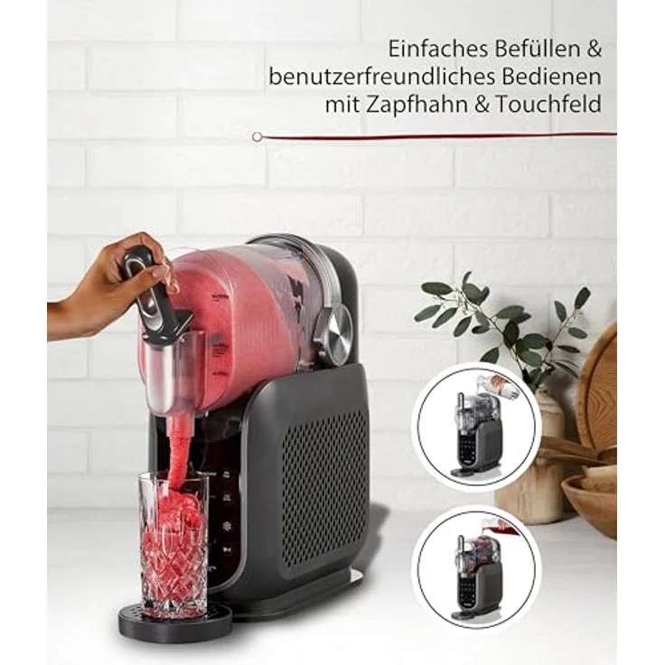 Cloer 9960 Slush Eis Maschine, 2,5 l Volumen, 6 Programme, Touch-Bedienung für Slush Ice, Frozen Cocktails & Milchshakes, 200 W – Bild 3