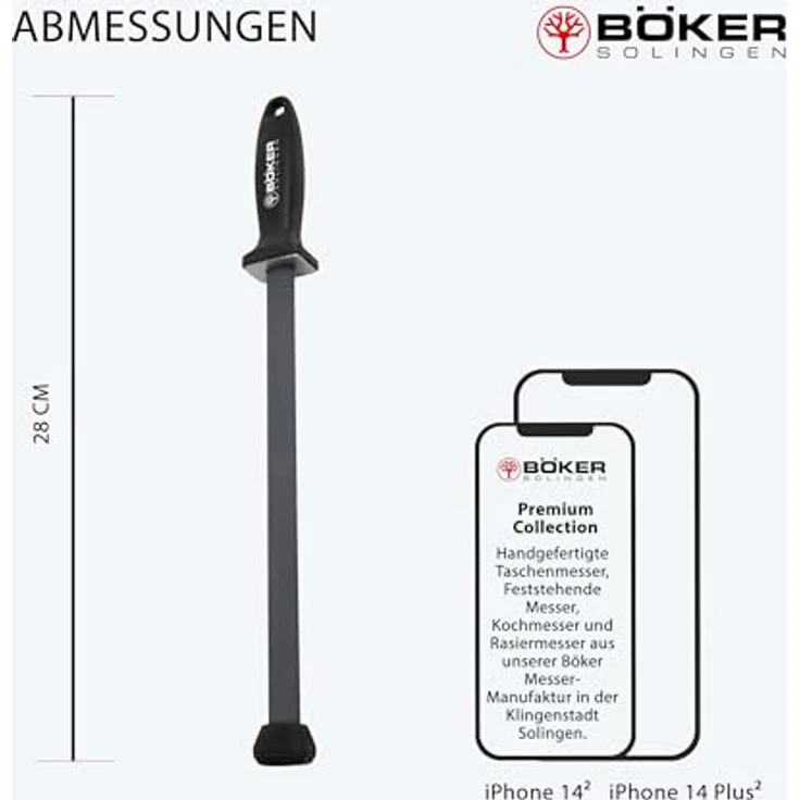 BÖKER SOLINGEN® Keramik Schleifstab 28 cm, Profi Wetzstahl oval mit 20° Winkel-Hilfe, Küchenmesser-Schärfer mit mittlerer Körnung 1000, schwarz – Bild 5