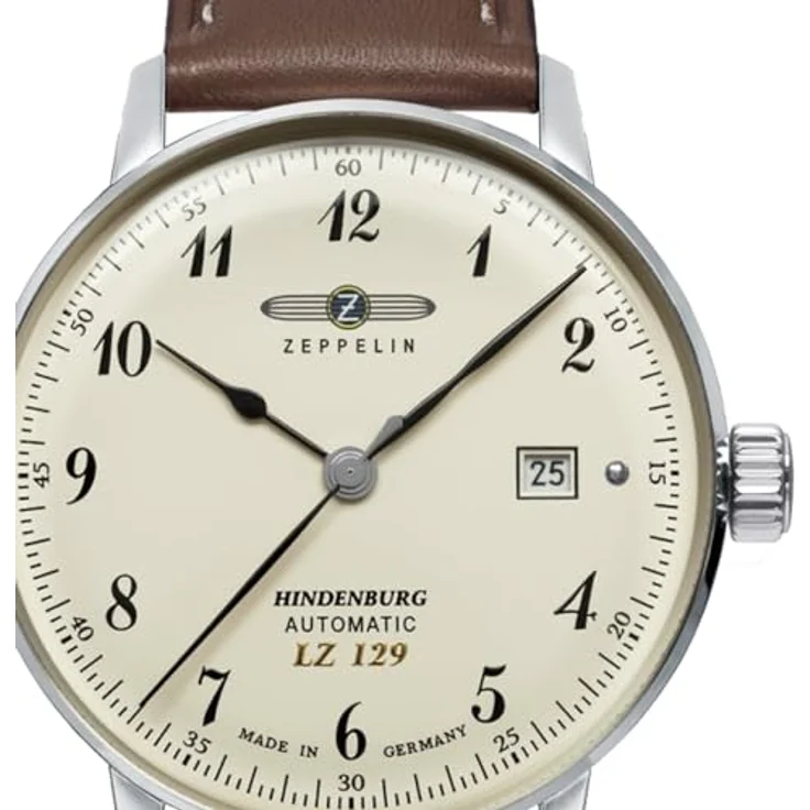 Zeppelin Herrenuhr Hindenburg 8056-5, 40 mm Automatik mit beigem Zifferblatt, braunem Lederarmband und Sichtboden – Bild 2