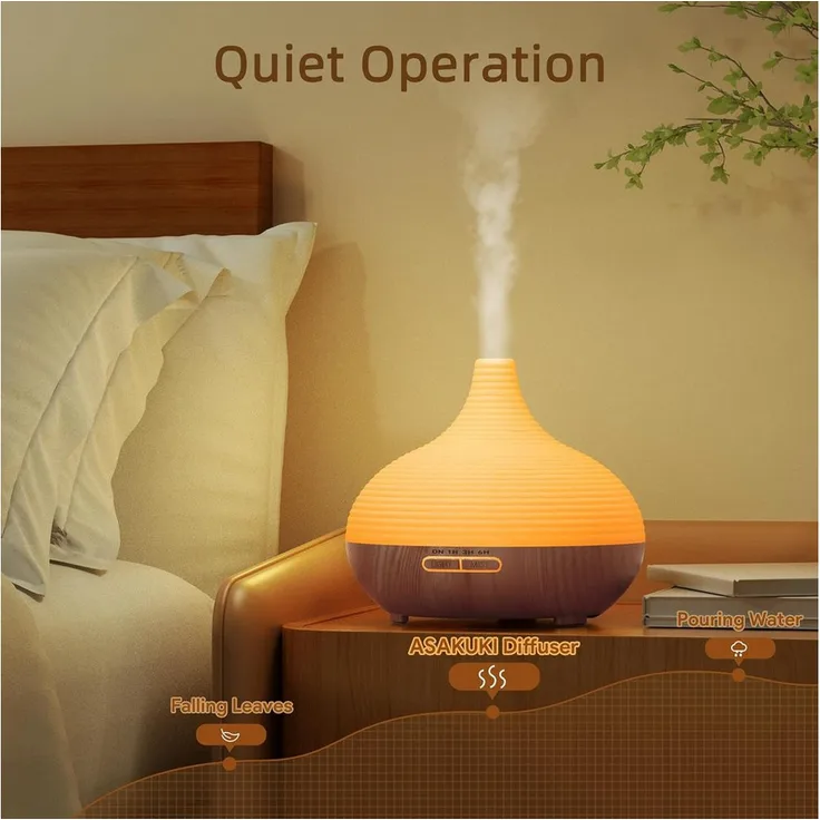 Asakuki Luftbefeuchter Spring 100-DF003, 0,3 l Wassertank, Ultraschall-Aromatherapie-Diffusor mit 7 LED-Lichtfarben und Luftreinigungsfunktion