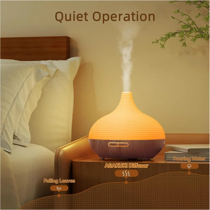 Asakuki Luftbefeuchter Spring 100-DF003, 0,3 l Wassertank, Ultraschall-Aromatherapie-Diffusor mit 7 LED-Lichtfarben und Luftreinigungsfunktion