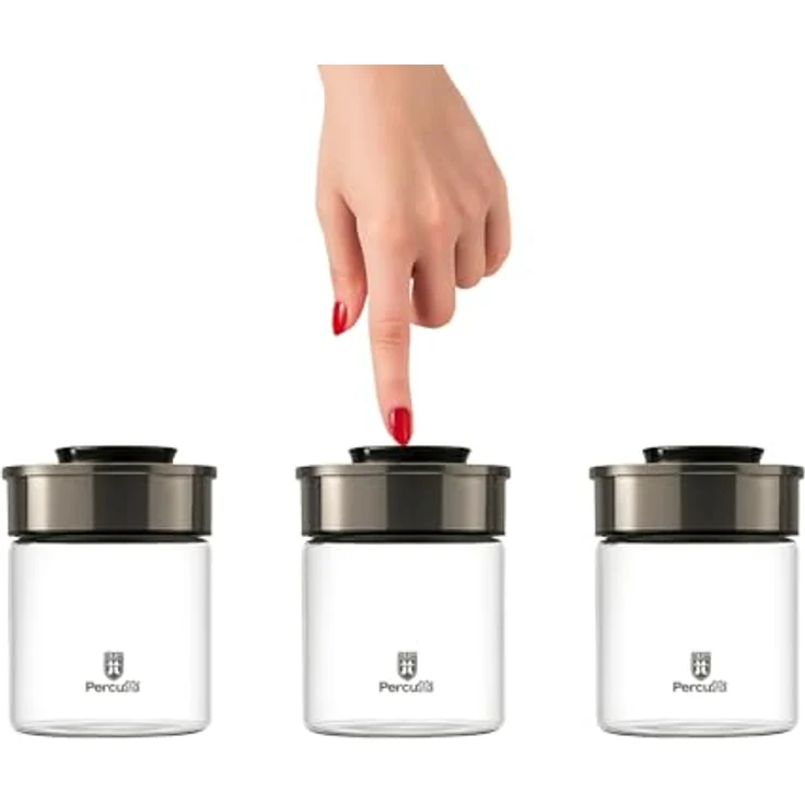 BURI Vorratsglas Vakuumglas 3er Set, 700ml mit Edelstahl Deckel, luftdicht und mottensicher, Easy Click Mechanismus, stapelbar und spülmaschinenfest – Bild 1