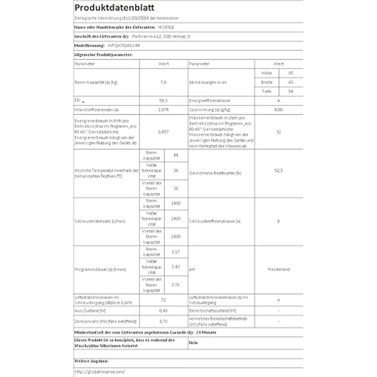 Hisense WFQA7014EVJM, Frontlader-Waschmaschine, A, Fassungsvermögen 7 kg, Standgerät, Breite 60 cm – Bild 16