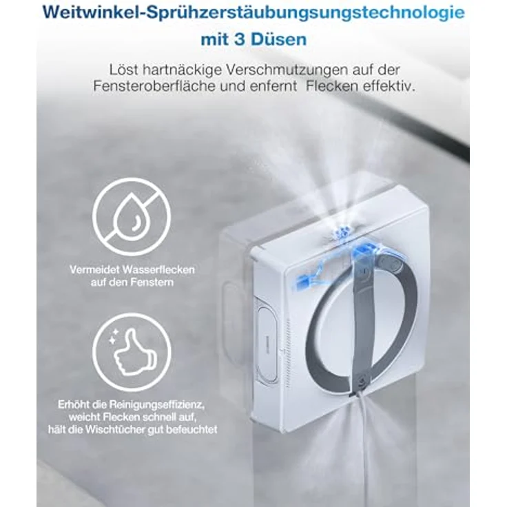 ECOVACS WINBOT W2 Fensterputzroboter, Kantenreinigungsmodus, Dreifach-Düsen Wassersprüher, 10-stufiges Schutzsystem, App-Steuerung, Winbot Elektrischer – Bild 5