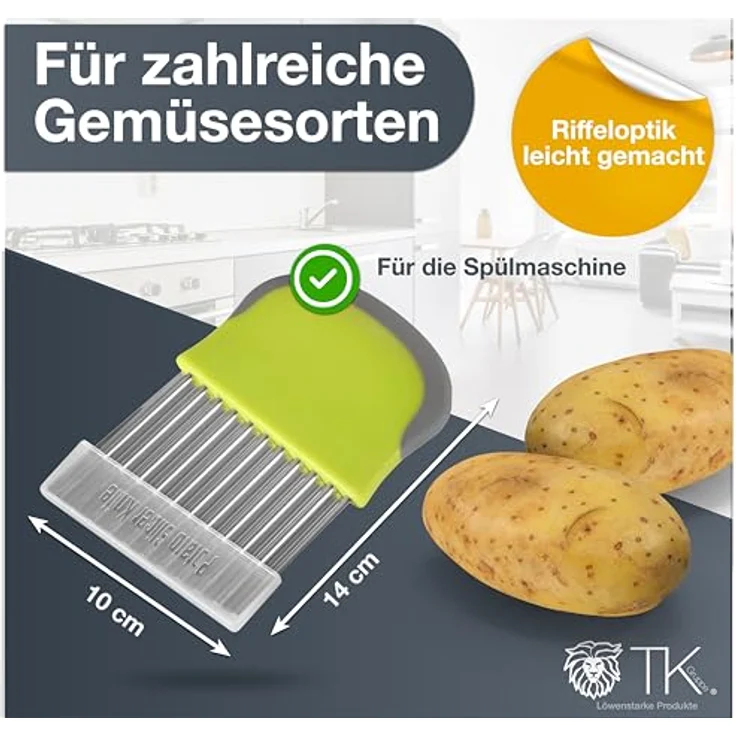 Premium Wellenschneider - Gemüseschneider für Kartoffeln, Pommes - aus Edelstahl - Wellenschnittmesser & Riffelmesser & Wellenmesser – Bild 3