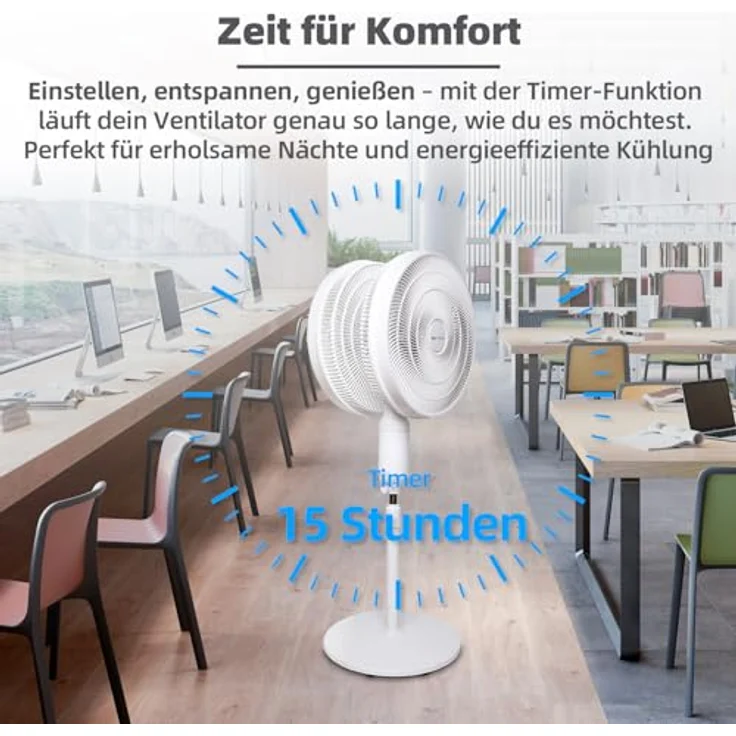Be Cool Doppelkopf-Standventilator 2x45cm, Leise & leistungsstark mit 12 Geschwindigkeitsstufen, Timer und Fernbedienung, Weiß – Bild 5