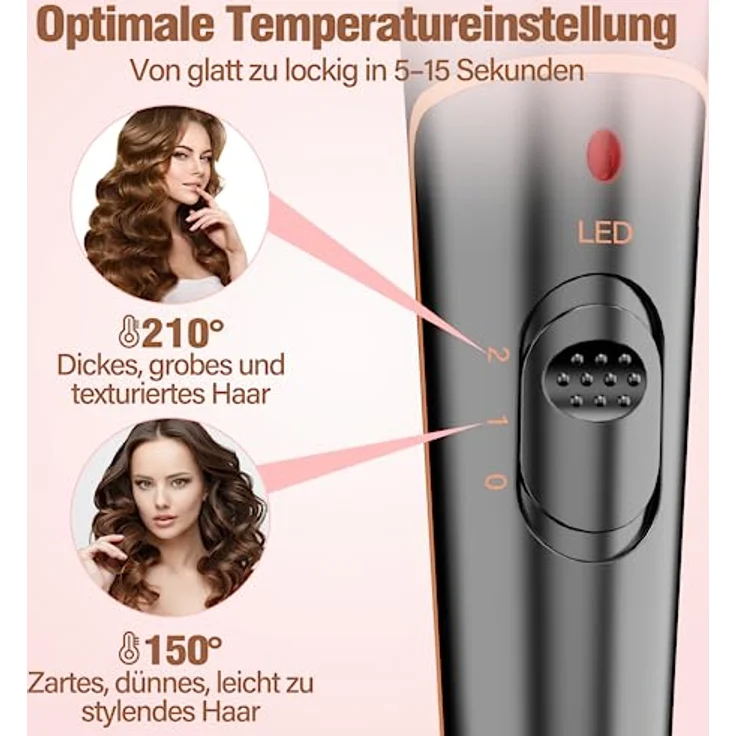 Lockenstäbe 3 Fässer für Große-BESTOPE PRO Lockenstab set 5 in 1 Locken mit einstellbarer Temperatur Keramik Lockenwickler mit Verschiedenen Aufsätzen Schnelle Heizung, Handschuh, 2 Clips – Bild 5