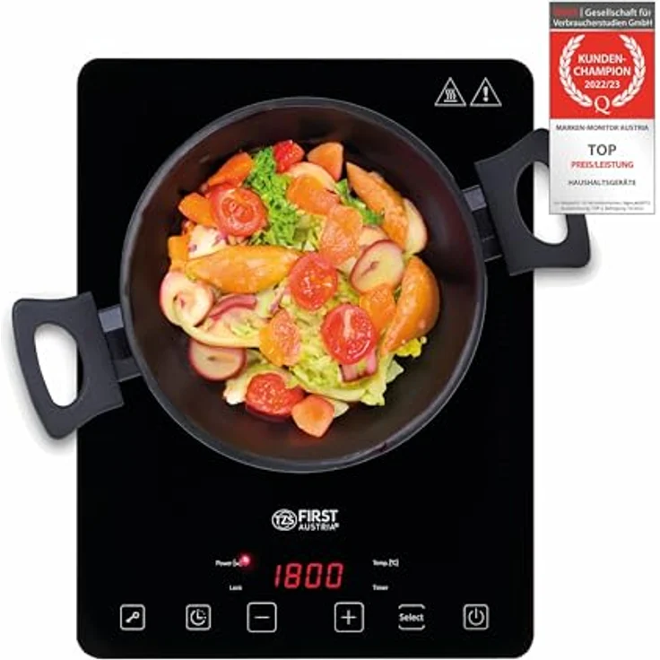 TZS First Austria Induktionskochplatte einzeln | 2000W | Slim-Design | 10-stufige Temperaturregelung | Timer | Kindersicherung | Sensor touch control | Camping, mobil – Bild 1