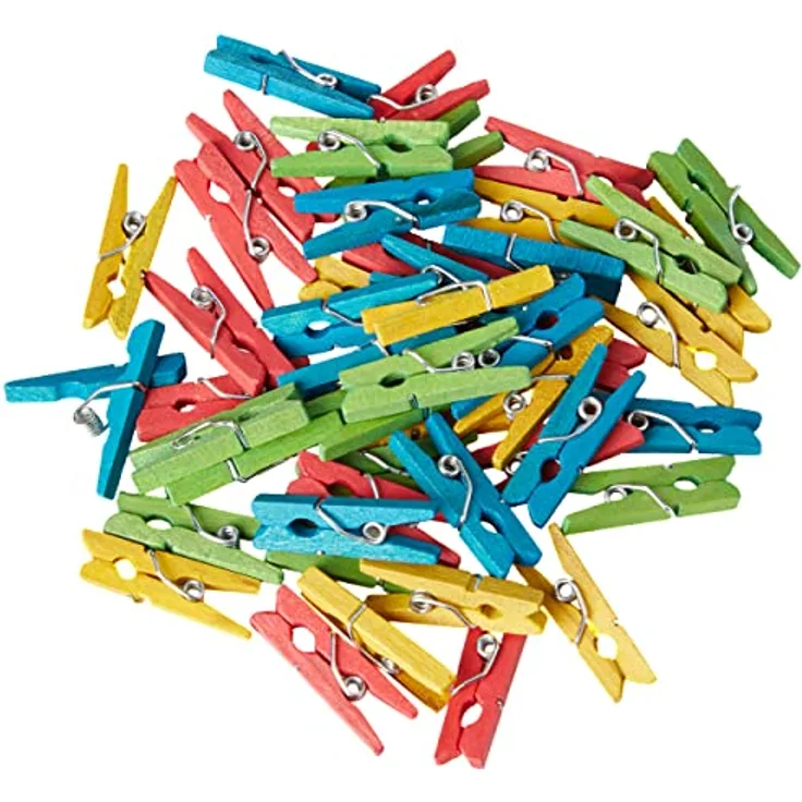 Rayher Mini-Wäscheklammern, Holz, 2,5 cm, bunt gemischt, 48 Stück, kleine Wäscheklammern, Deko-Klammern Mini Holz, für Geschenkanhänger, Fotos, zum Basteln und Verzieren, 6135449
