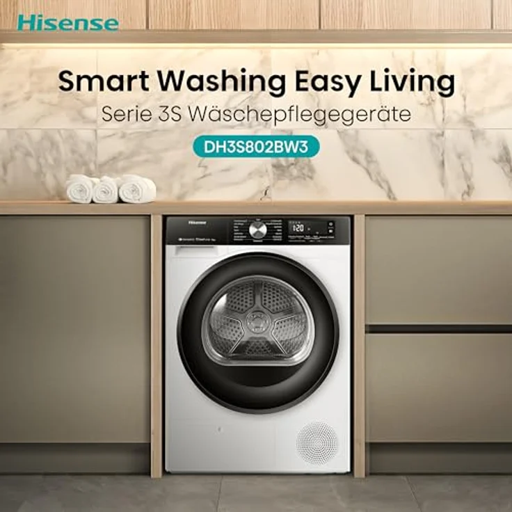 Hisense DH3S802BW3 Kondenstrockner mit Wärmepumpe, 16 Programme, TwinAir, EEK A+++, weiß – Bild 4