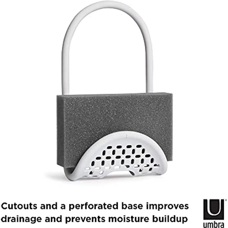 Umbra Sling Flexible Spülbeckenablage, multifunktionaler Halter für Küchenschwamm, Topfschrubber, Spülbürste, Spüllappen und Mehr, Weiss – Bild 5