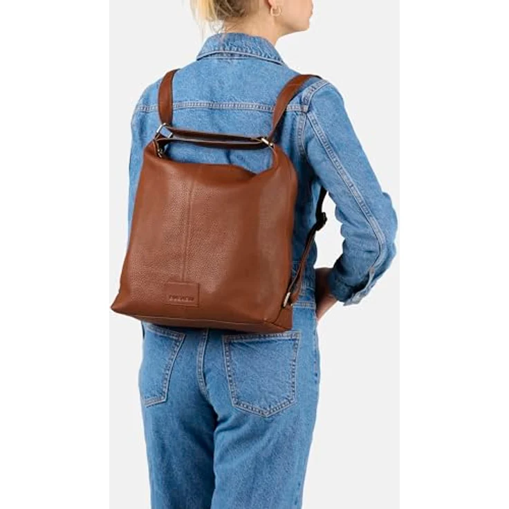 Burkely Soft Skylar Backpack Hobo, Damen Handtasche aus hochwertigem Rindsleder, braun, vielseitig tragbar als Schultertasche oder Rucksack – Bild 4