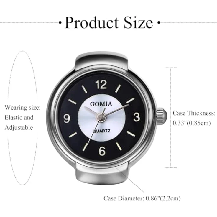 JewelryWe Ringuhr Damen, Elastisch und Wasserdicht, Klassische Analog Quarz Fingerringuhr mit Schwarz Rundem Zifferblatt und Legierungsband – Bild 4