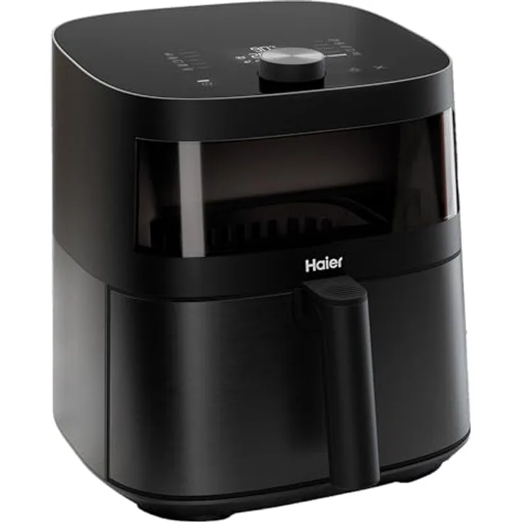 Haier Heißluftfritteuse mit Glasfenster I Airfryer mit 9 Programmen & 7 Liter Fassungsvermögen I 1700W Fryer mit LED Display I Fritteuse Heißluft ohne Fett I spülmaschinenfest [Serie 5 - HAF5TWA]