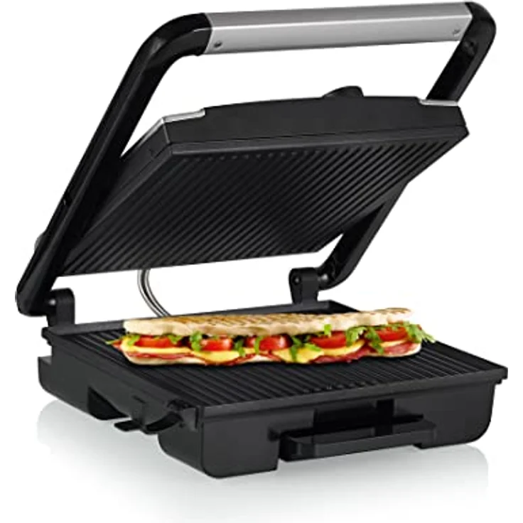 Princess Panini Grill Pro Kontaktgrill, Thermostat, 2000Watt, antihaftbeschichtet, edelstahl, schwarz – Bild 1