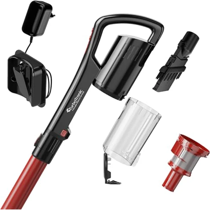TurboTronic TT-LV8, Akku-Hand- und Stielstaubsauger mit LASER-LED, 120W, 11 kPa, kabellos, leise < 80 dB, für Teppich & Hartboden – Bild 7