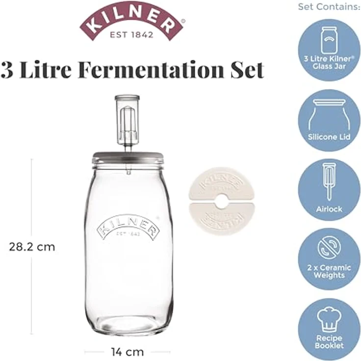 KILNER Create & Make Fermentierset - für das einfache Haltbarmachen von Gemüse, im 3 Liter Glas mit Gärungsdeckel – Bild 6