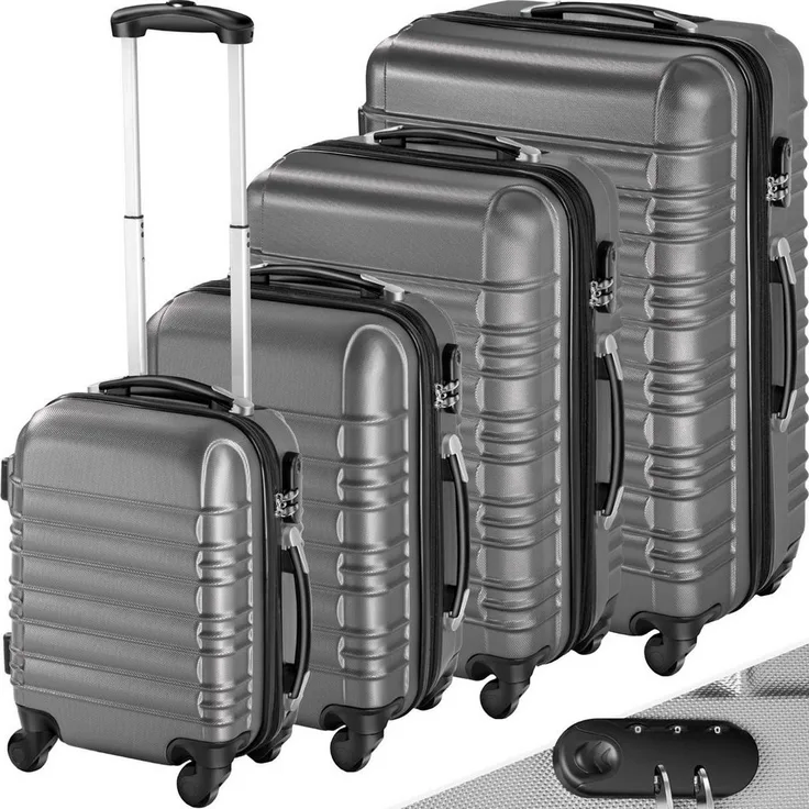 tectake Trolley Hartschalenkoffer-Set, 4 Rollen, erweiterbar, trendige Farben